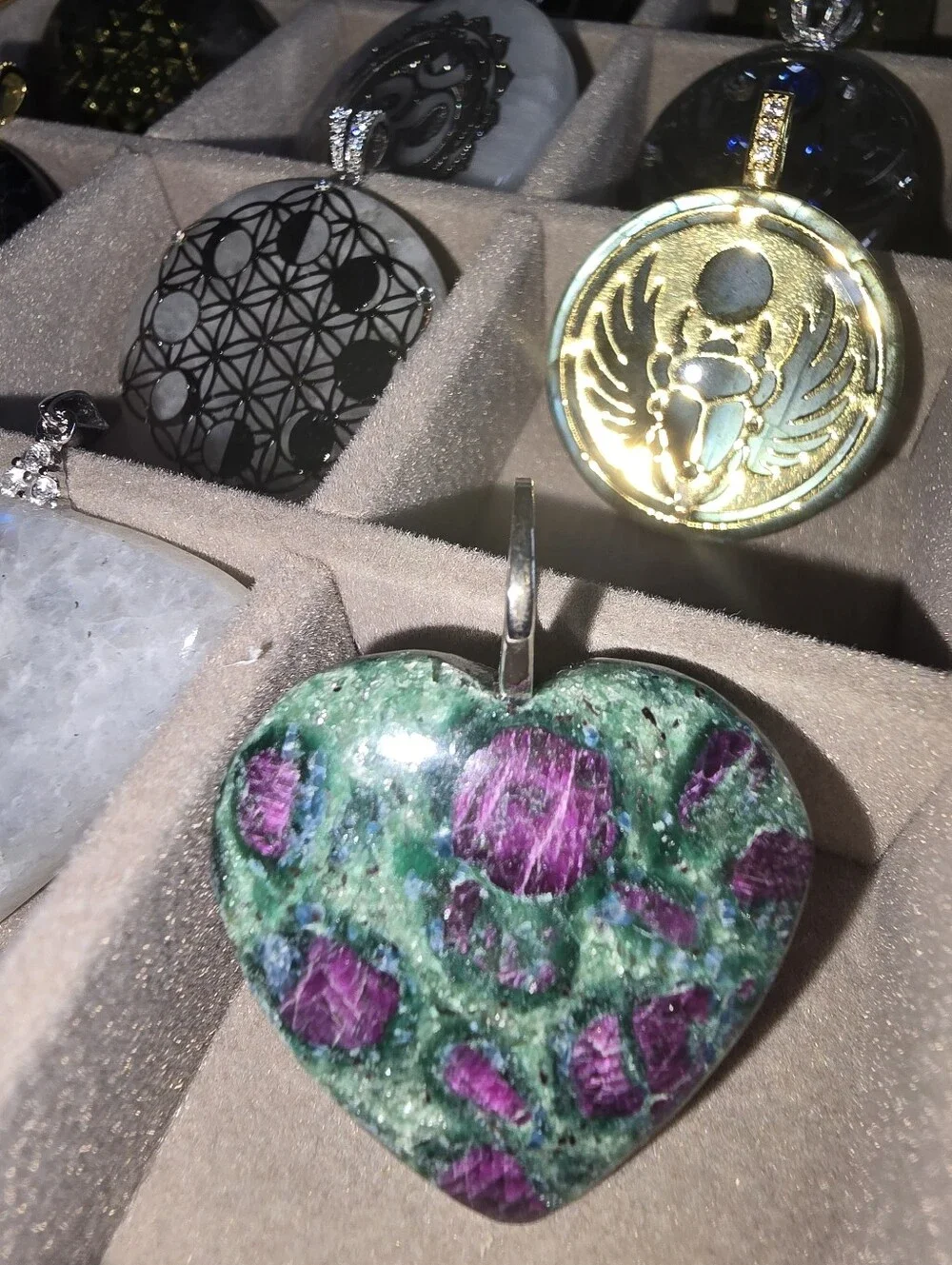 65ct. Ruby in Fuchsite Heart Shaped Gemstone Pendant 925 Sterling Silver Bail